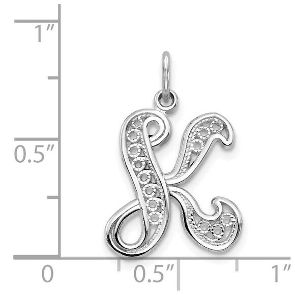 14k White Gold, Maci Collection, Filigree Script Initial K Pendant - Picture 3 of 4